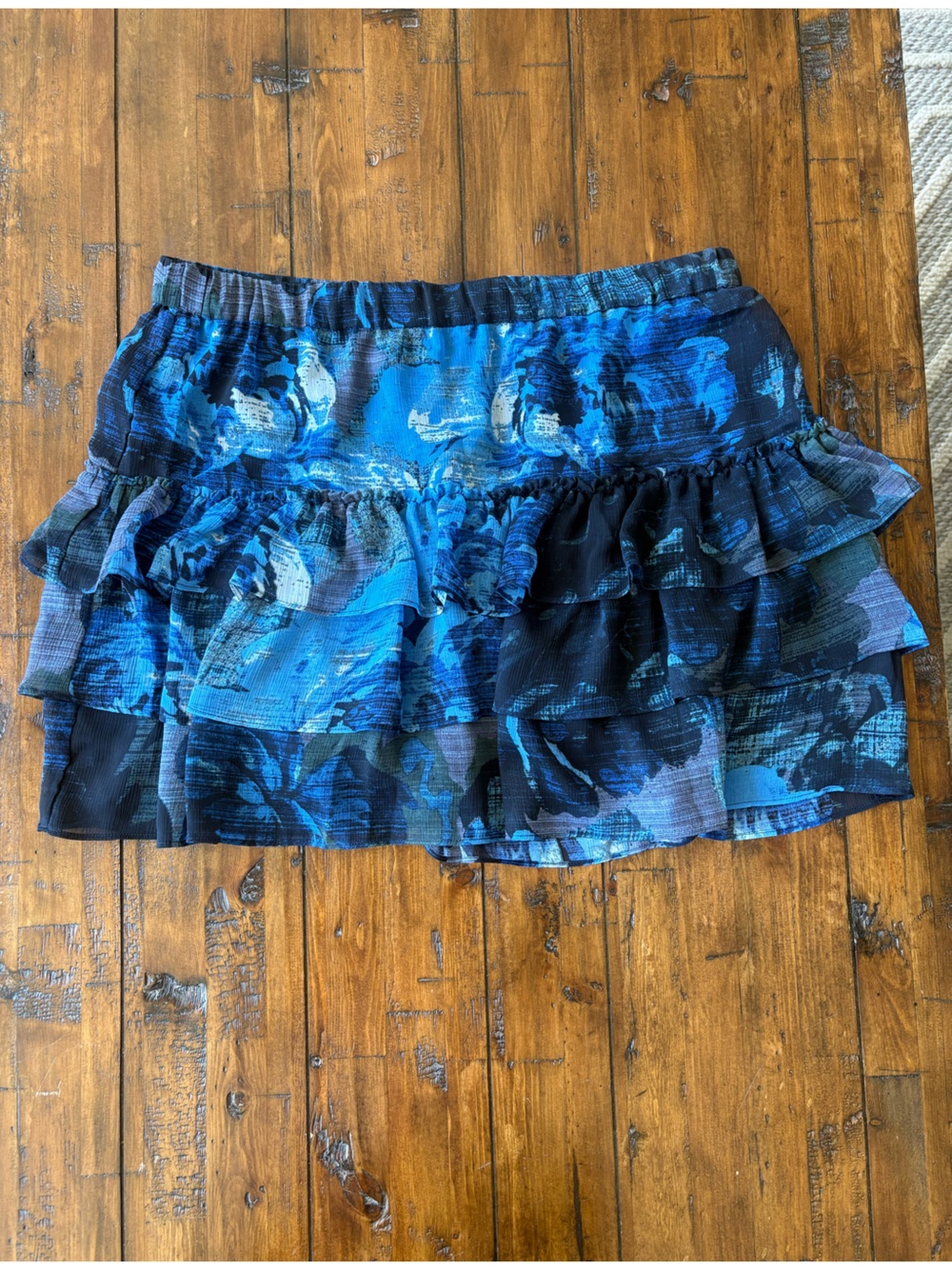 Express Blue Floral Ruffle Tiered Mini Skirt